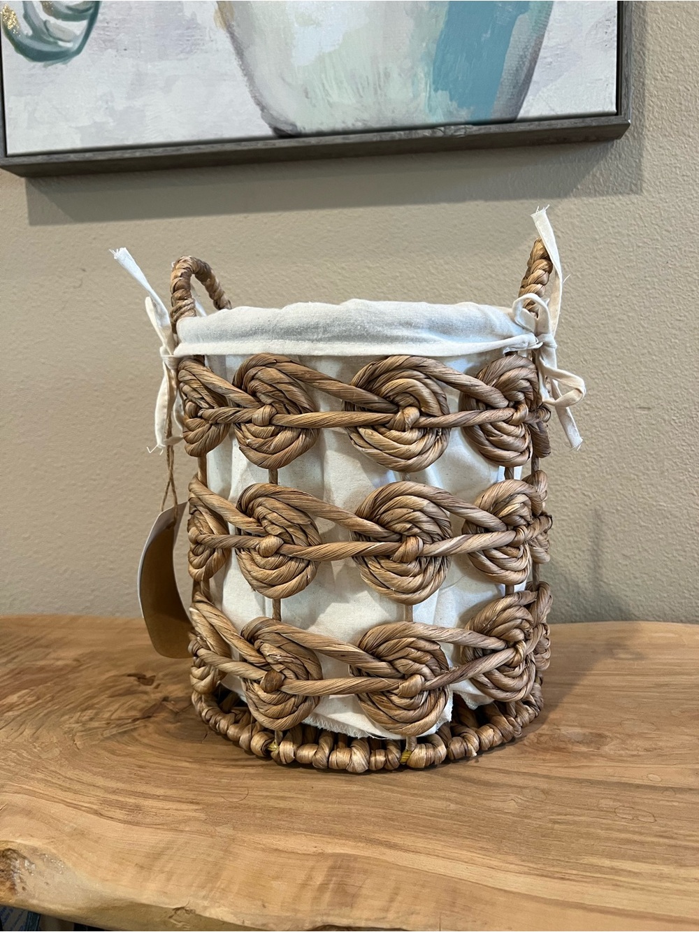 Woven Rope Decorative Storage Basket with Removable White Liner